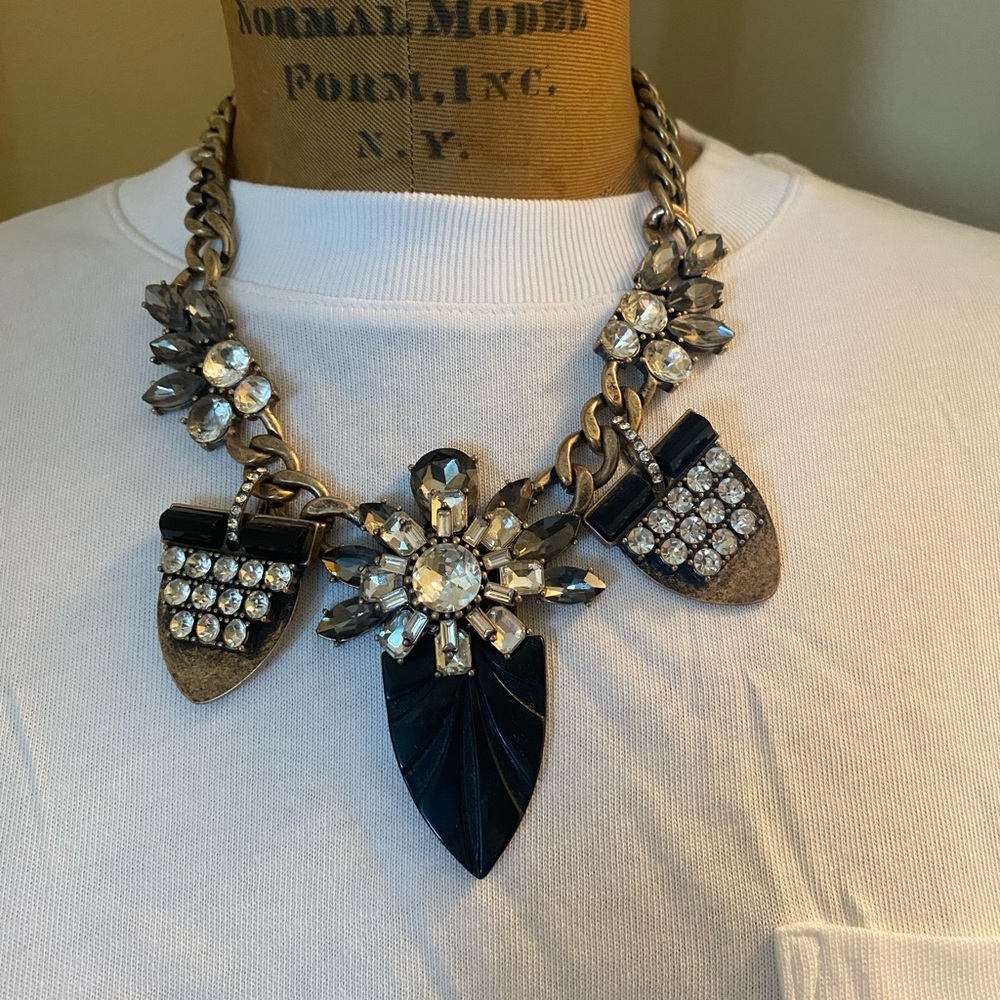 J Crew rhinestone and gold statement necklace